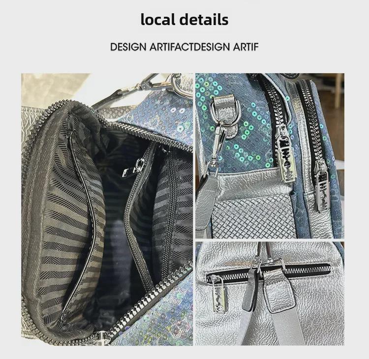 2023 Women's Versatile Western-Style Sequined Backpack – Trendy, Multi-Purpose, Small Size, Broad Strap Messenger Bag