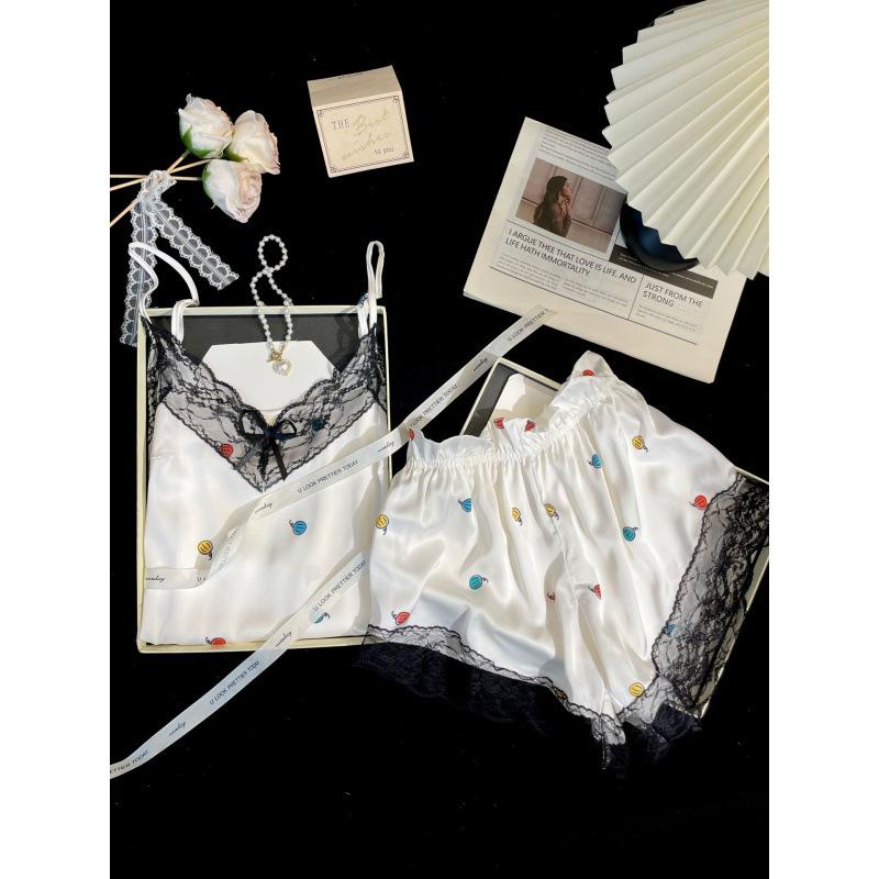 Ice and snow silk pajamas women's summer girls pure desire suspender shorts loungewear set pajamas sweet Korean ins style