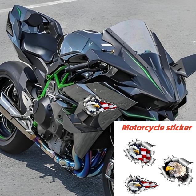 Motorcycle Sticker Personality Creativity Ripped Torn Metal Design with American Bald Eagle Us Flag Motif External Car Sticker