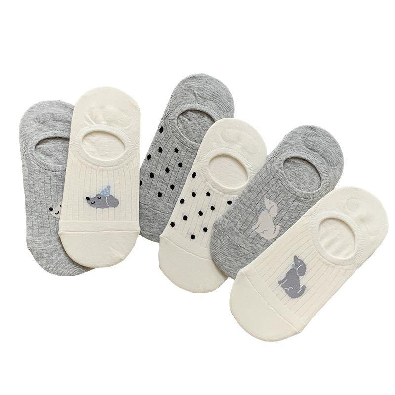 Simple Boat Socks, Spring and Summer Puppy Sweat-absorbing Cartoon Low-top Invisible Short Socks, Shallow Opening Anti-slip Silicone, No Heel Drop
