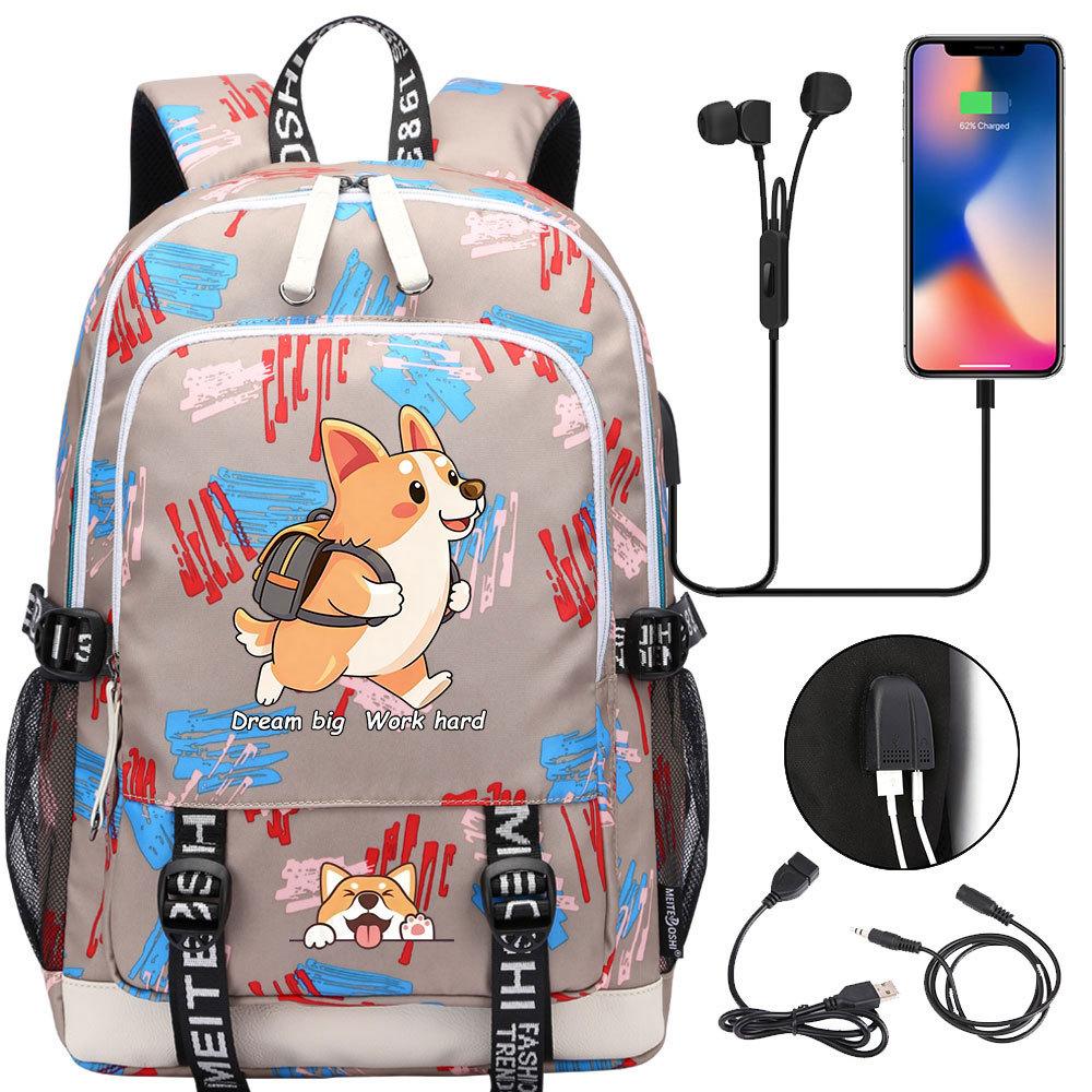 Zaino carino Shiba Inu per adolescenti ragazzi con USB, Borsa di grande capacità per il ritorno a scuola per studenti, Viaggi quotidiani