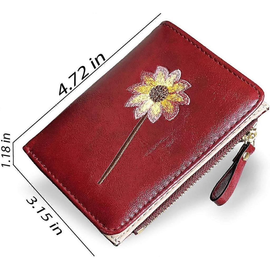 Girls Wallet Small Bifold Womens Wallets Rfid,Compact Female Cute Mini Zipper Coin Card Purse for Teen Girl Kids (Red)