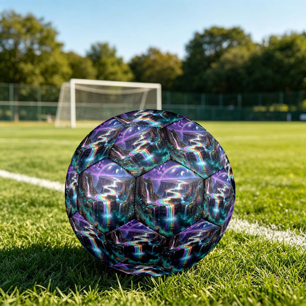 1pc Rainbow Waterfall Fantasy Theme Soccer Ball Football, Size 5, Lightweight PVC, Durable Outdoor Training Soccer Ball, Gift M6145