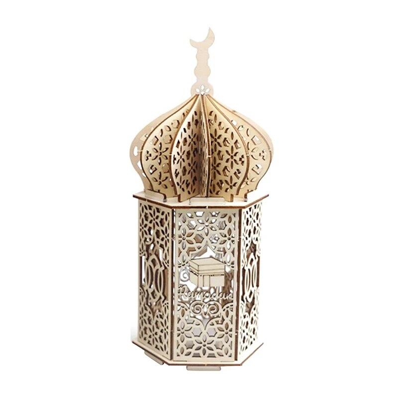 Ramadan LED Lamp Wooden Eid Mubarak Moon LED Light Muslim Islam Decorative Light Lantern For Home Decoration