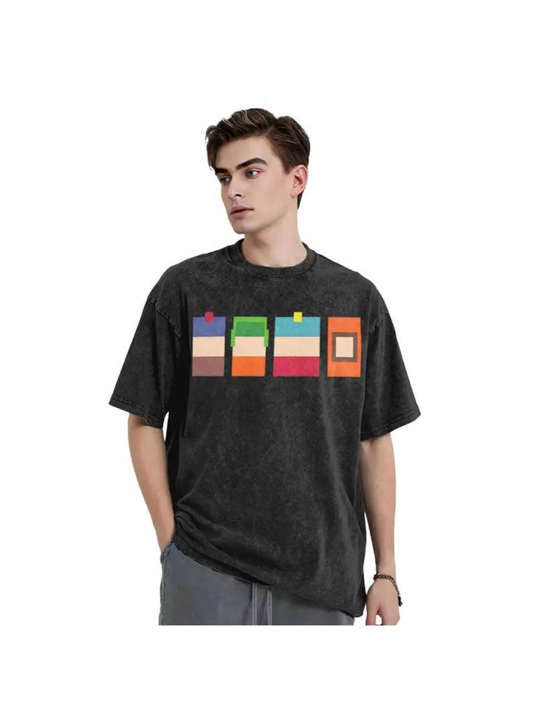 South Boys Washed T Shirts Streetwear Hip Hop Novelty T-Shirt Southparkk Cartoon Tees Men Women Short Sleeve Oversize