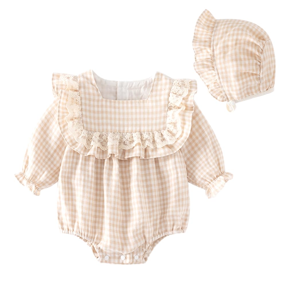 Reegoo Peter Baby Girl Newborn Checkered Coverall with Size Months Romper, Bodysuit, Clothes, Hat, 73, 6-9
