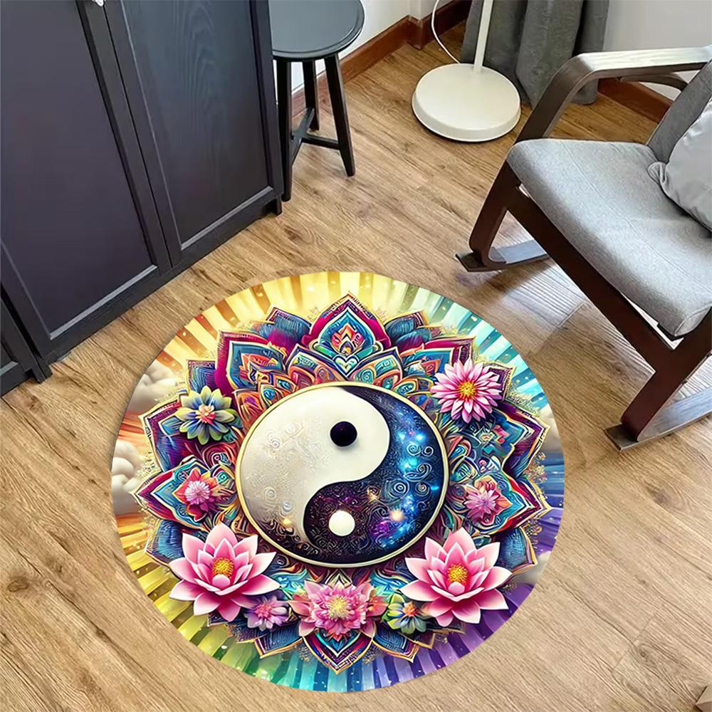 1pc home carpet yin yang floral design non-slip rug for office decor and living room gift ideas