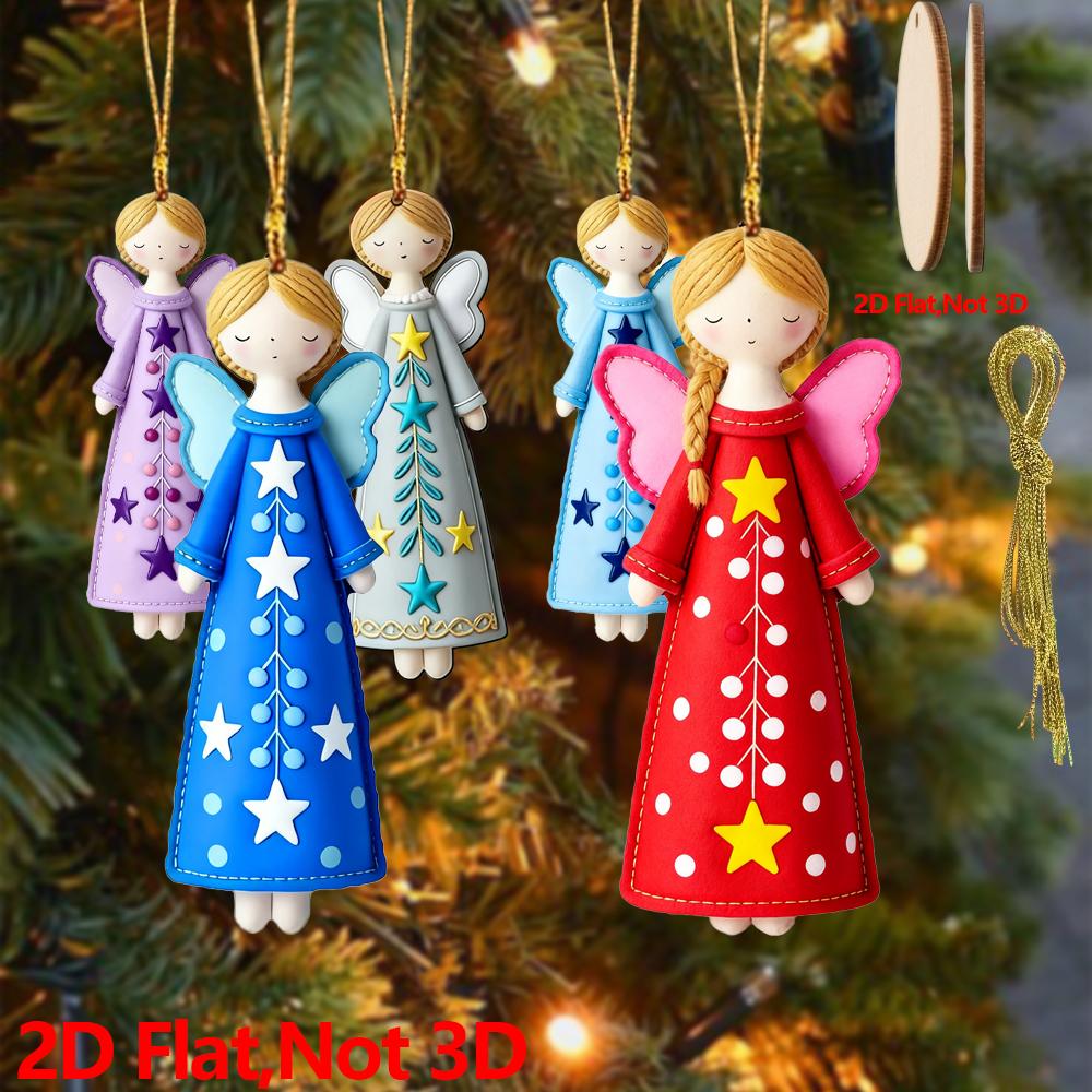 18 pieces of flat angel decorations (wooden 2D artificial decorations), used as hanging ornaments for Christmas trees