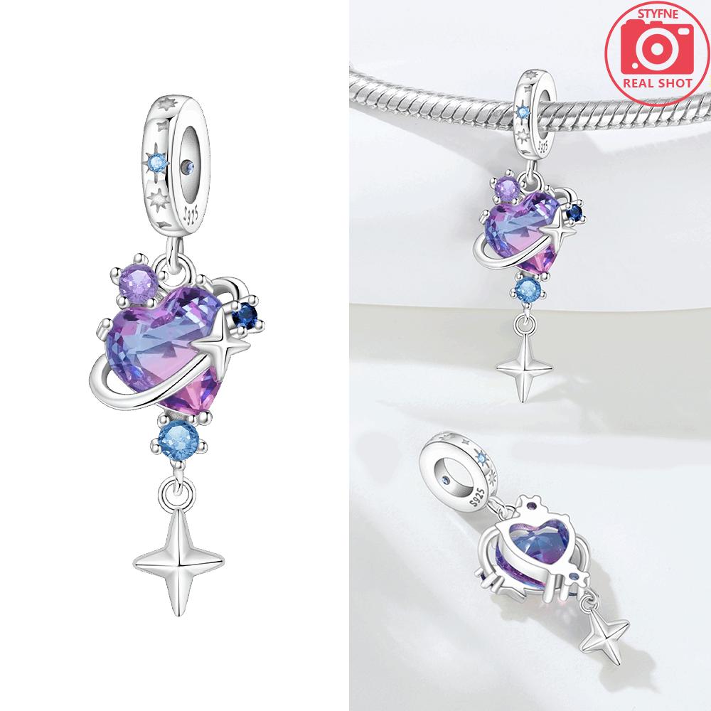 Original Charms Copper Blue Shiny Heart Dreamy Purple Star Bouquet Beads Fit Bracelet Women Jewelry Making Diy Gift