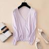 Eis Seide Dünn Gestrickt Damen Cardigan Frühling Sommer Koreanischer Stil V-Ausschnitt Locker Alles Passend Einreihig Sonnenschutz Oberbekleidung