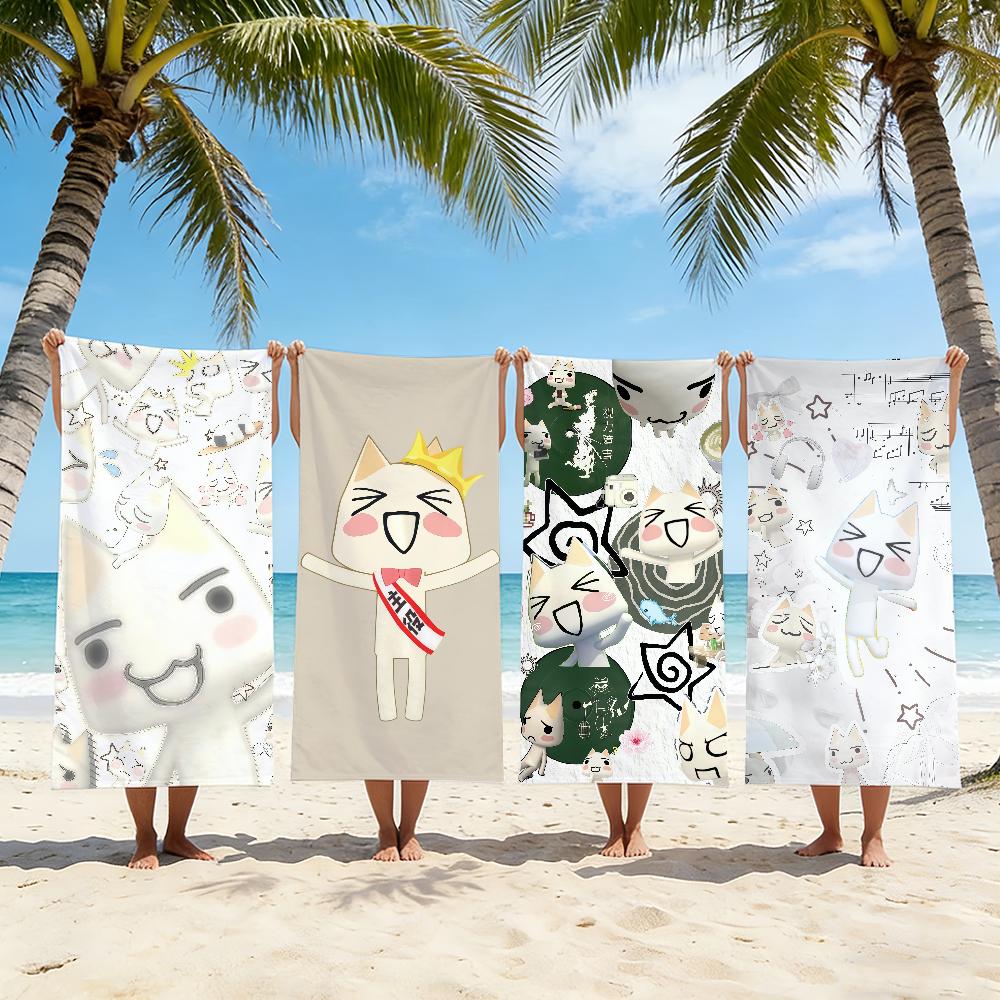 Cute Toro Inoue Cat Towel Beach Shower Bath Travel Lightweight Skin Friendly for Pool Camping Cruise Summer