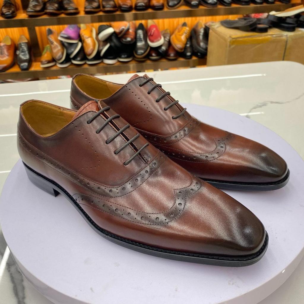European And American Summer New Men'S Fashion Dress Business Casual Leather Shoes British Retro Flat Head Leather Shoes Men'S Shoes