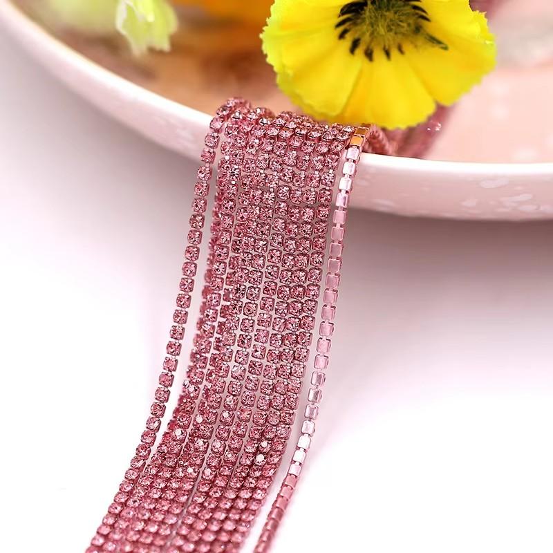10yards 2mm Color Sewing Rhinestone Chain Trim Crystal Dense Diamond Chain Glitter Crystal Cup Chain for DIY Decorative Craft
