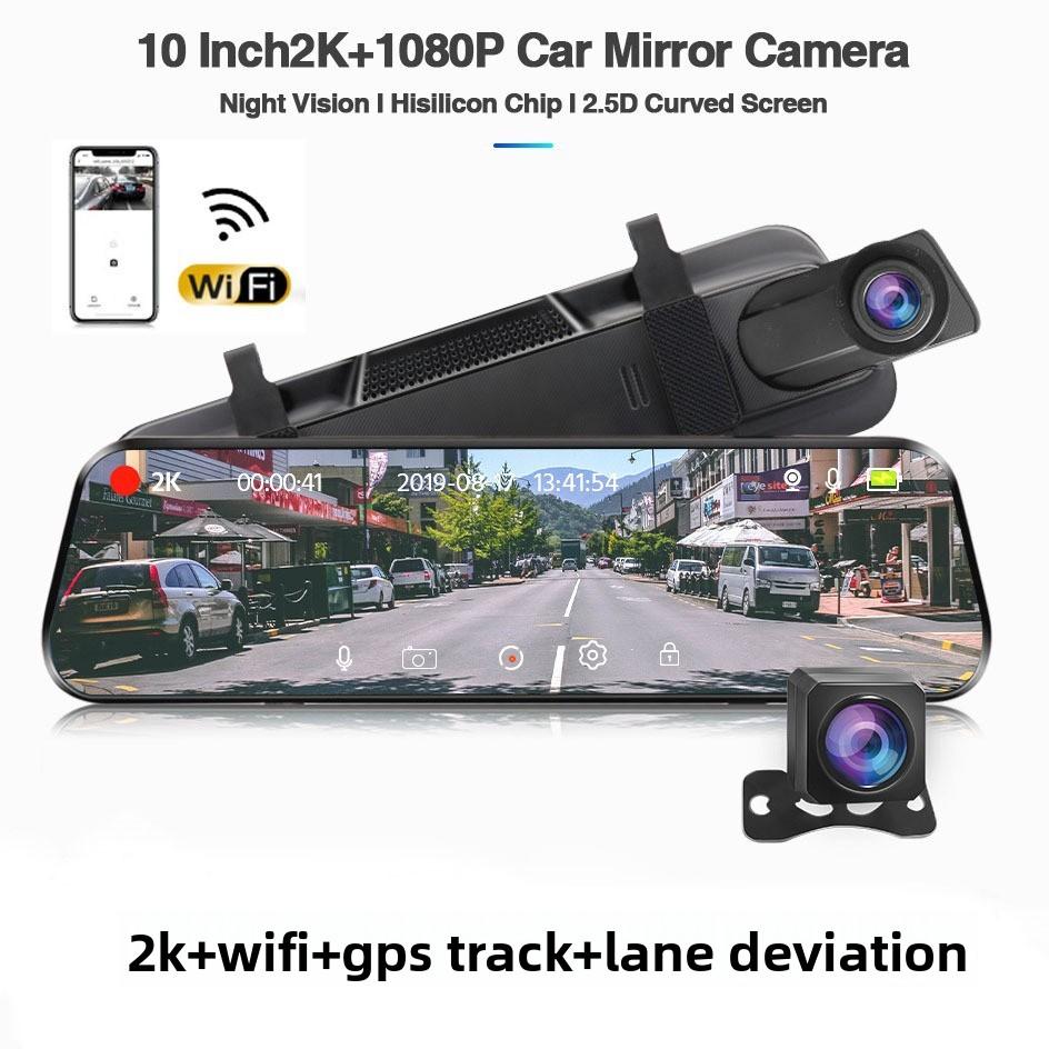 10 Inch Full Screen High Definition 4K Rearview Mirror Streaming Media Driving Recorder Dual Lens with Reversing Image with WIFI