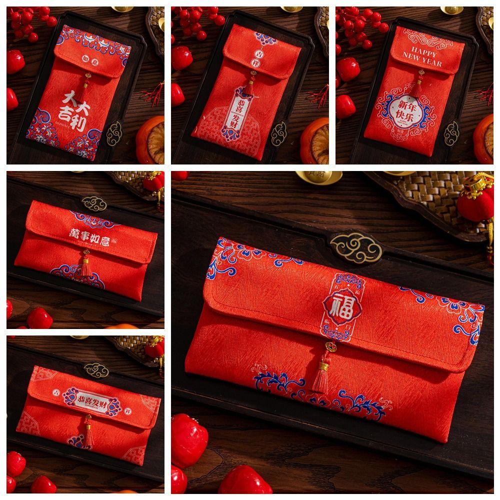 Traditional Chinese New Year Red Envelope Hongbao Blessing God of Wealth Red Pocket Thickened Brocade Embroidered