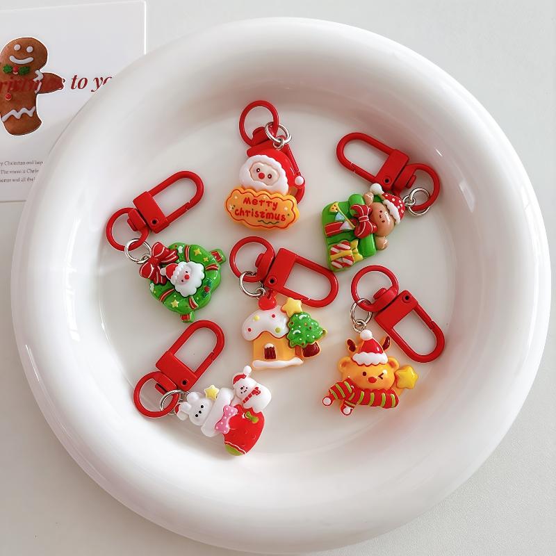 Christmas Cartoon Cute Keychain Santa Claus Elk Snowman Pendant Keyring Backpack Hanging Decoration Year Party Gifts