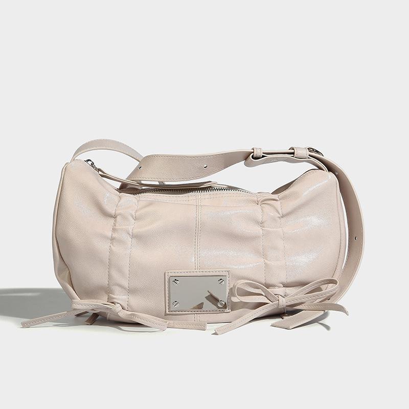 

Korean version of sweet and cool style pleated bow drawstring design single shoulder underarm bag fashionable versatile commuter portable dumpling bag