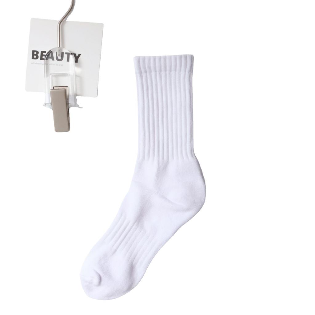 Solid Color Towel Bottom Socks Black And White Medium Tube Socks Simple Versatile Sports Basketball Stockings Cotton Socks