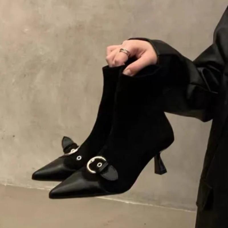 Botines de tacón alto con temperamento retro para mujer 2025, nuevos, de primavera y otoño, de punta francesa