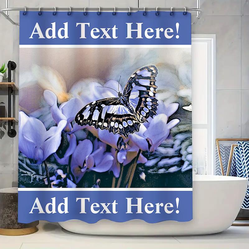 

Customizable Text Blue Shower Curtain With Butterfly Orchid Pattern Bath Decor Diy Project Kit For Home Decoration In Kitchen Di W60H190(CM)-1 Pcs