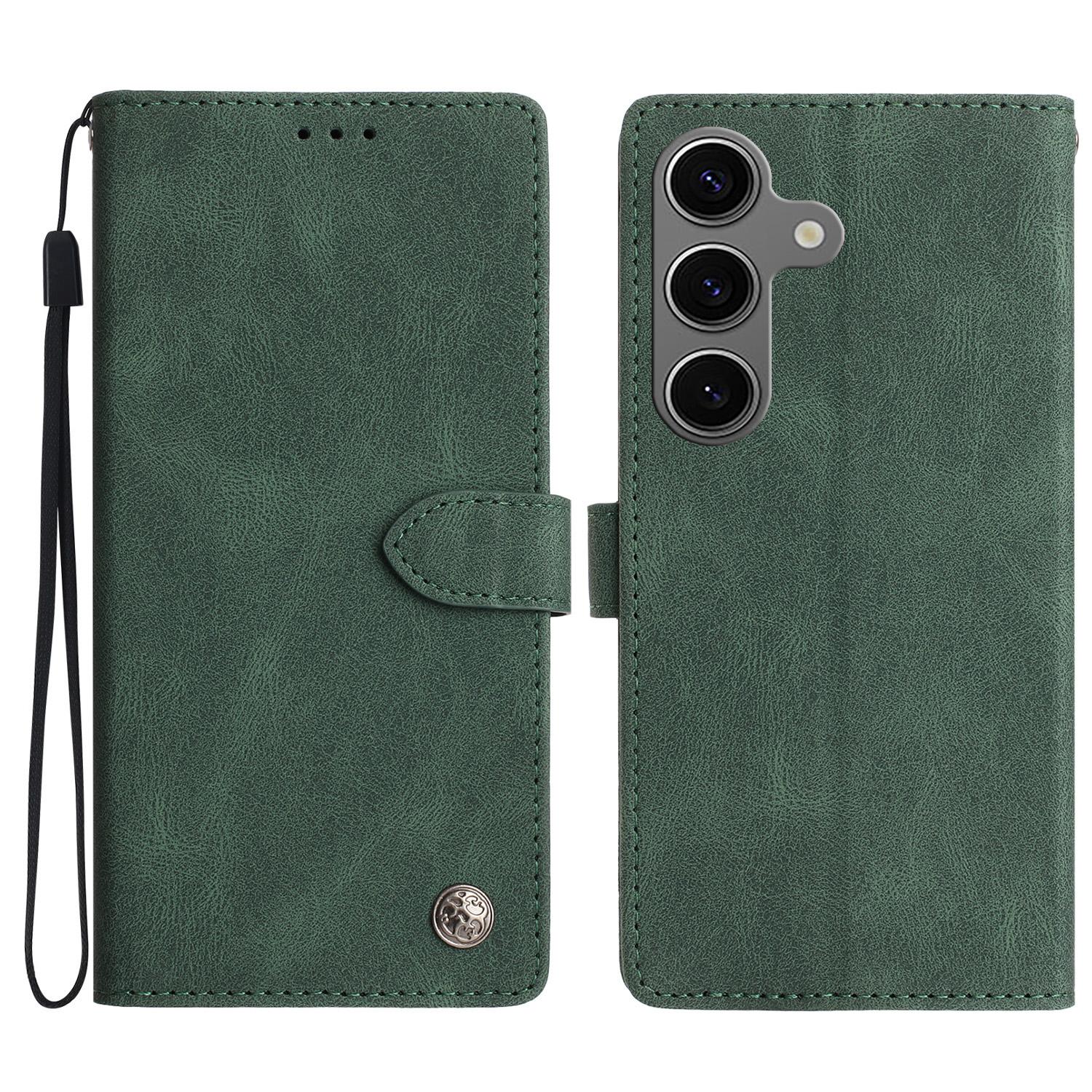 

For Samsung Galaxy S24 FE Leather Case Solid Color Phone Wallet Cover Green