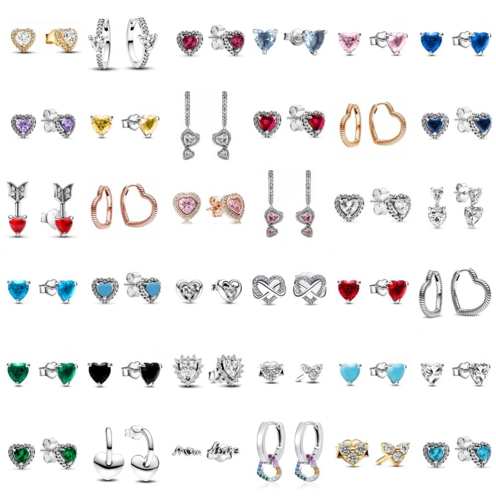 925 Silver Heart Earrings for Women Shining Zircon Love Jewelry Wedding Party Fine Accessory