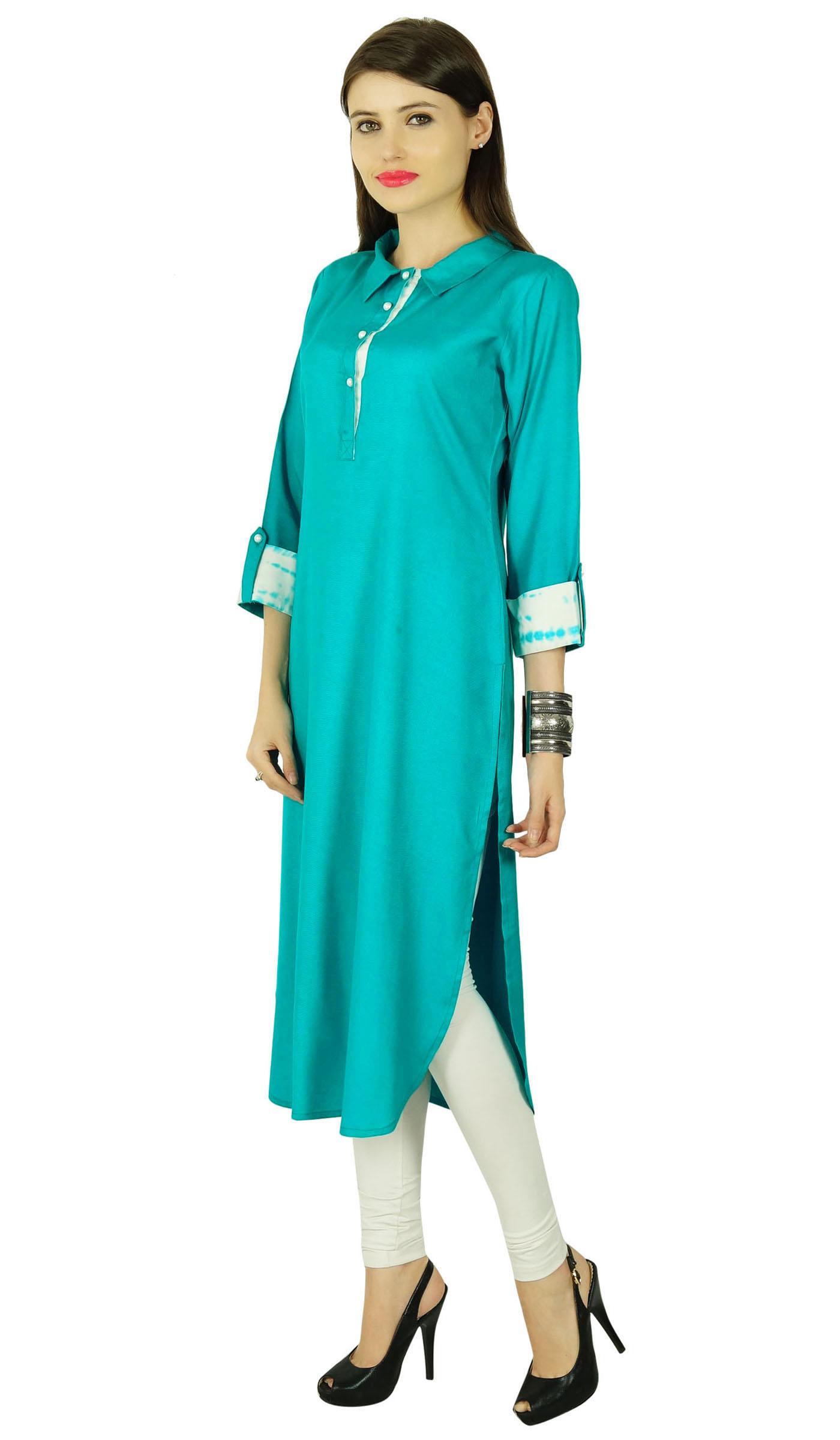 

Solid Rayon Dress 3 4 Sleeve Bollywood Women Ethnic Kurti Tunic Top 8 чирок зелений колір