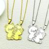 2Pcs Cat Face To Bear Pendant Necklace Women Men Couple Stainless Steel Gold Color Love Friendship Bff Chain Jewelry Set Gifts