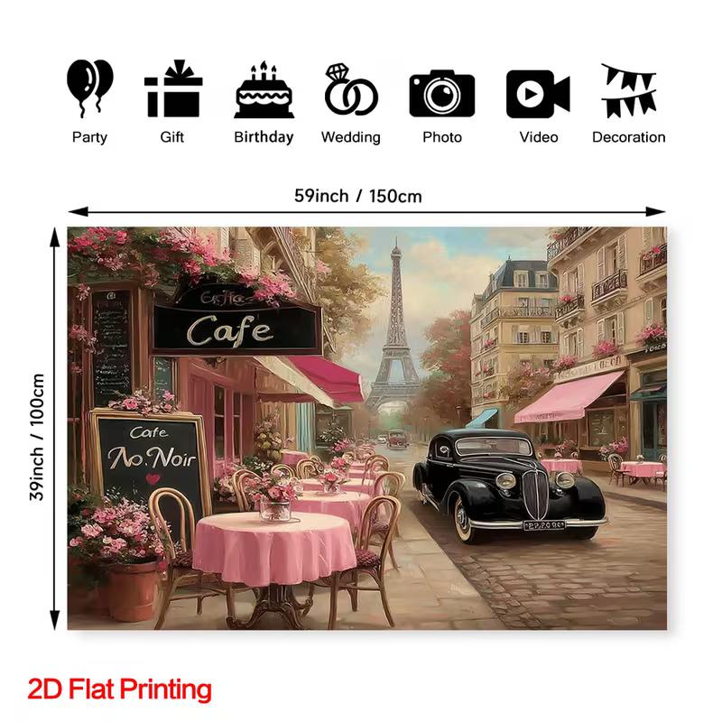 2D Pariser Café Straßenszene Kulisse Eiffelturm Oldtimer Fotografie Hintergrund