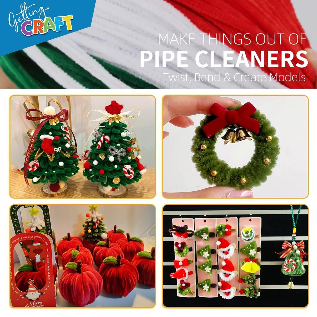 800 Pieces Christmas Pipe Cleaners Craft Pipe CleanersGlitter Chenille Stem Creative Arts Chenille Stems for DIY Craft Christmas