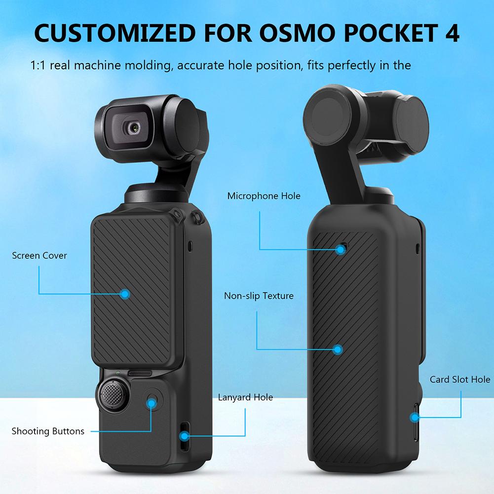 For DJI Osmo Pocket 4 Silicone Protective Case Full Body Cover with Screen Protector Anti-Slip Anti-Drop Shockproof Accessories