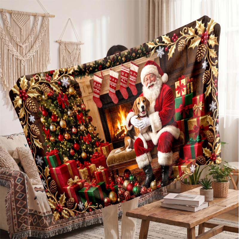 Christmas Flannel Throw Blanket Soft Warm Cozy For Sofa Bed Indoor Home Use Great Holiday Gift