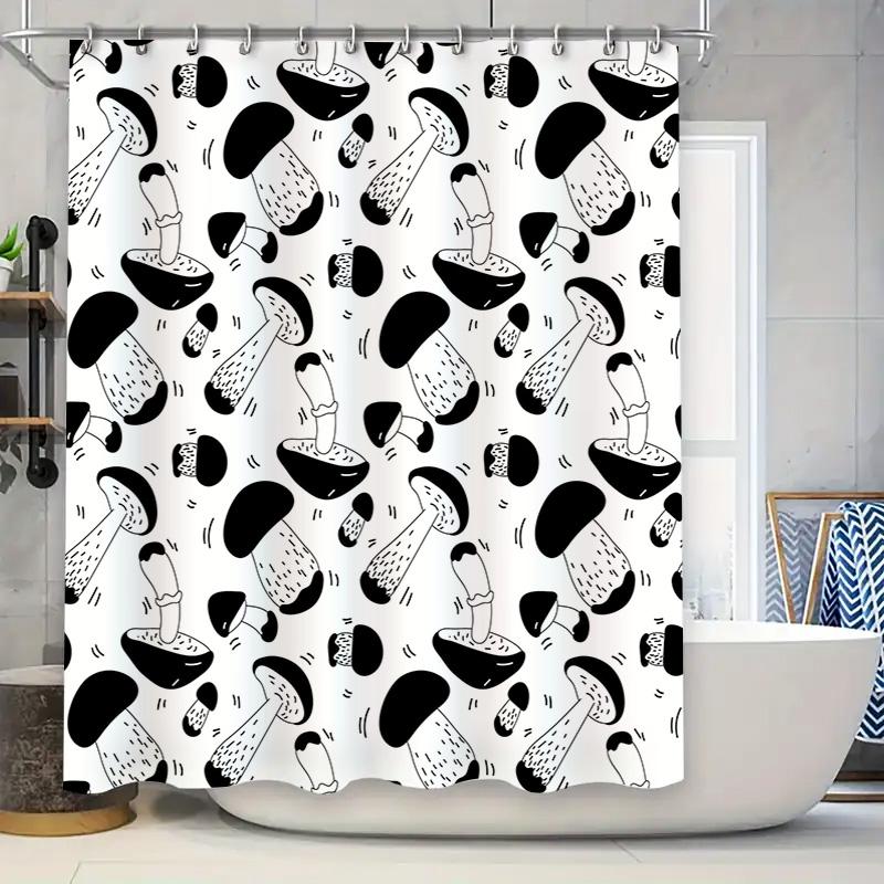 

Black White Mushroom Print Waterproof Shower Curtain Home Decor Bathroom Accessories White With Black Mushrooms Pattern W60H190(CM)-1 Pcs