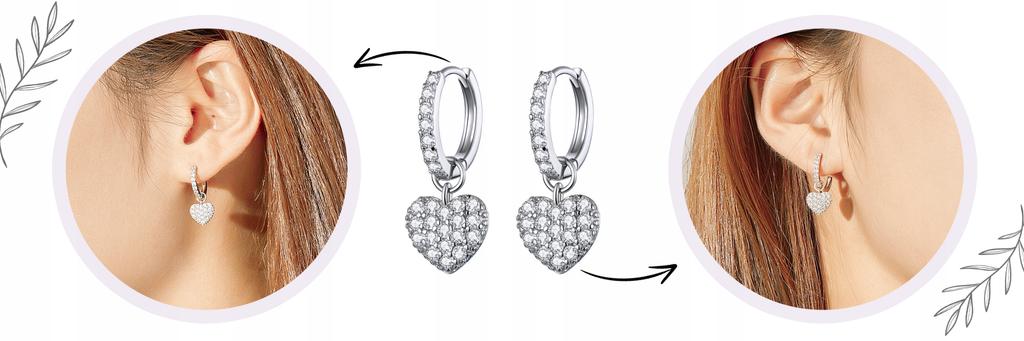 S925 Earrings, Hanging Hearts, Zircons, English Crystals