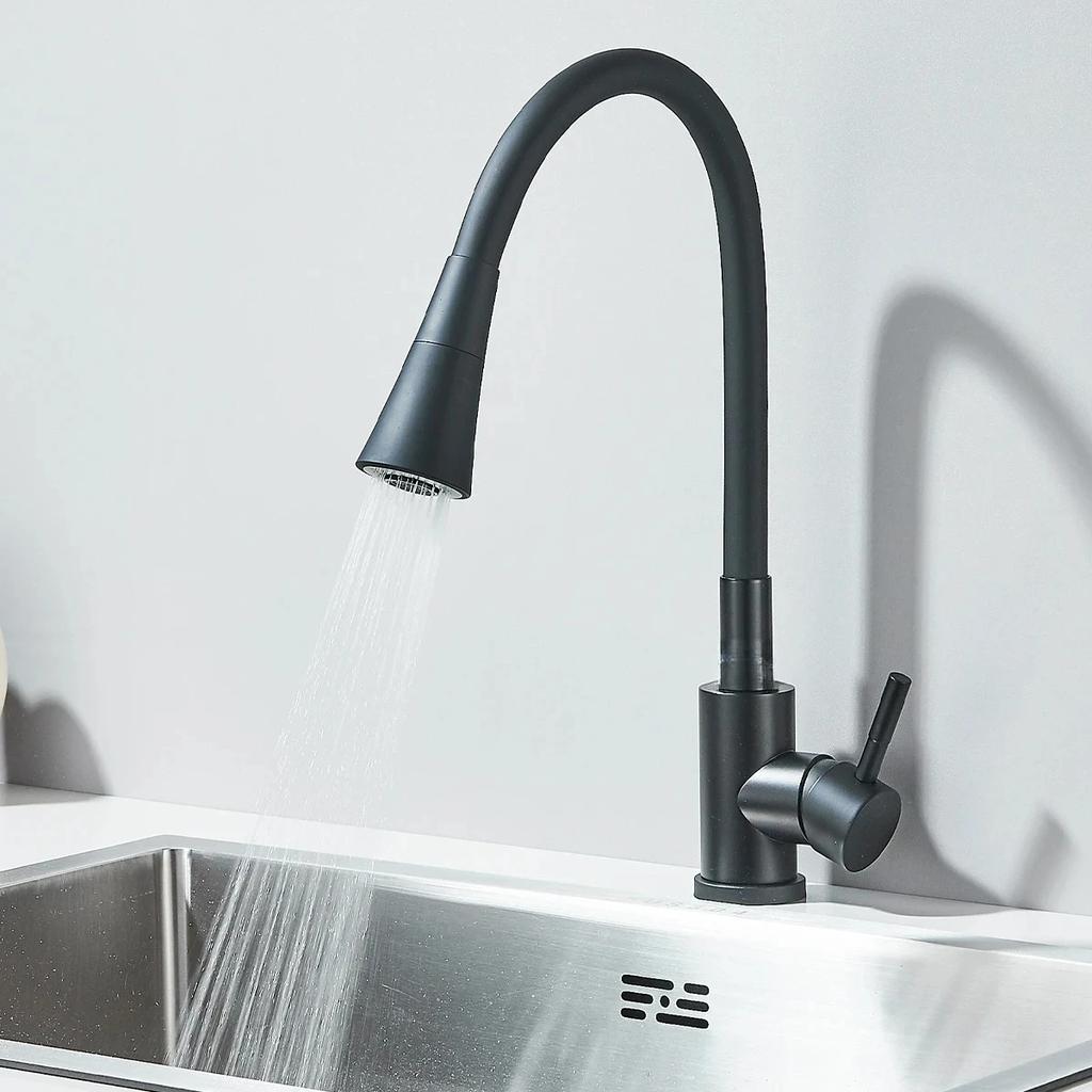 Flexible Pipe Hot and Cold Mixing Tap Universal Rotation Kitchen Faucets Deck Mounted Matte Black Single Handle Bathroom Faucet