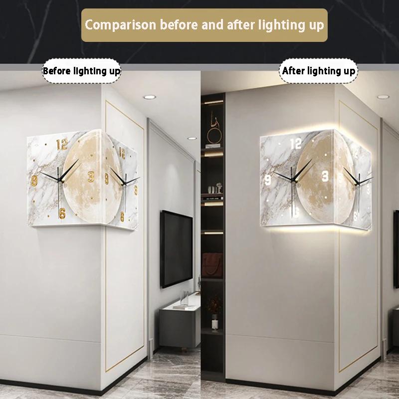 Creative Corner Wall Clock Living Room Large Led Clocks Luminous Wall Art Double-Sided Silent Watches Decoration for Bedroom