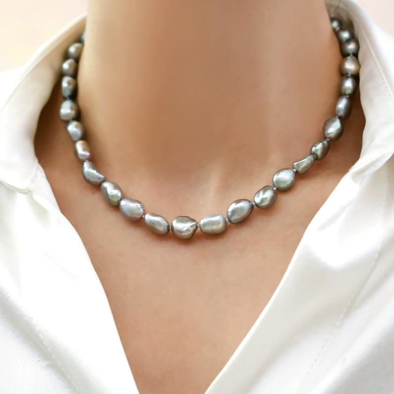 

Ожерелье-колье из натурального пресноводного жемчуга в стиле барокко, ожерелье из стерлингового серебра 925 пробы, цепочка-воротник, модное ожерелье для двух видов одежды