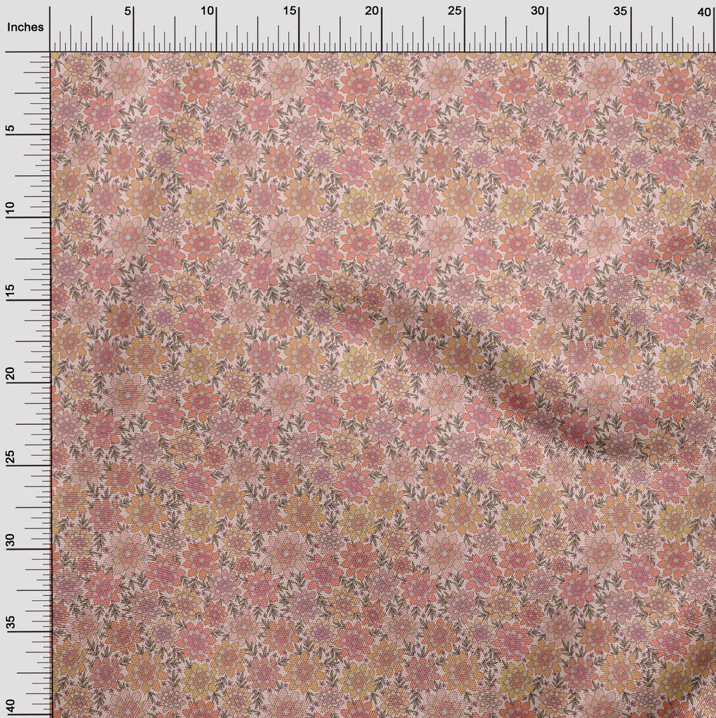 oneOone Cotton Flex Dusty Pink Fabric Floral Retro Diy Clothing Quilting Fabric Print Fabric By Yard 40 Inch
