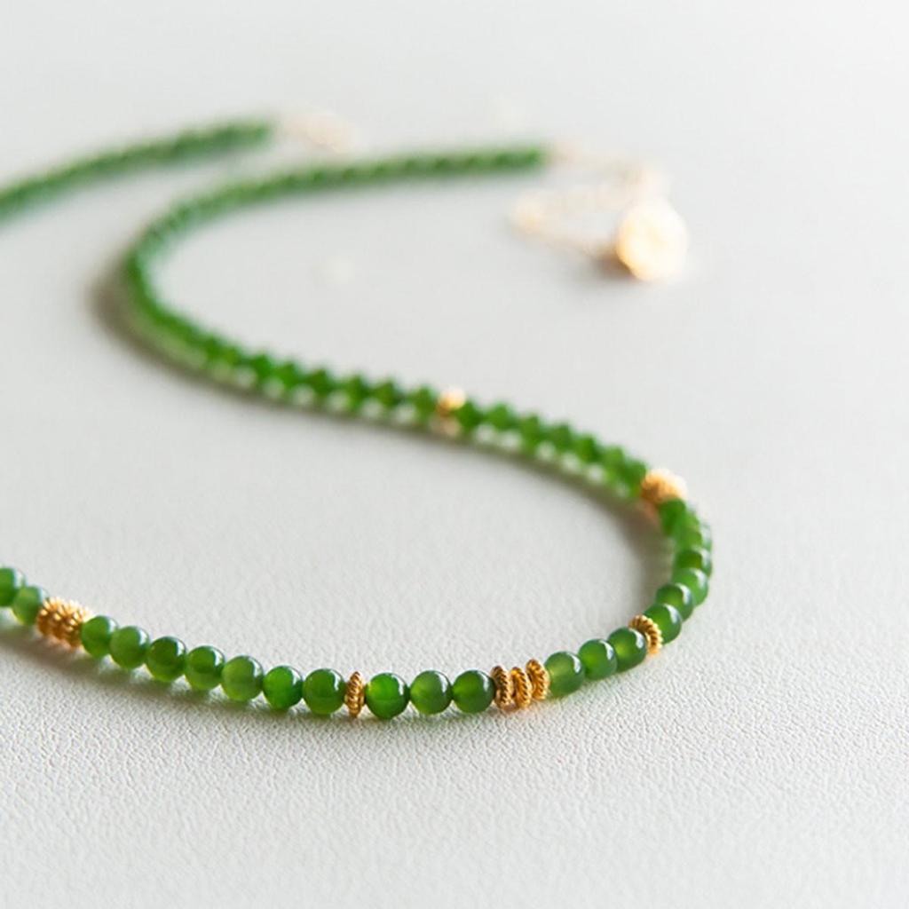 Hetian Jade Millet Bead Necklace - 4mm Jasper Beaded Green Jade Choker Clavicle Chain