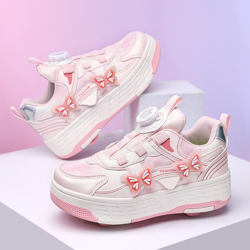 Girls's Rotating Button Four Wheel Skate Roller Shoes Roller Skating Removable  Kids Shoes with Wheels