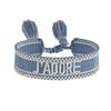 Rhinestone Embroidery Woven Bracelets Adjustable Rope Stackable Bangle For Women