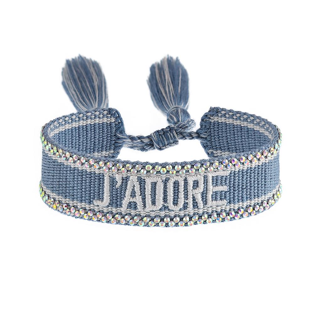 Rhinestone Embroidery Woven Bracelets Adjustable Rope Stackable Bangle For Women