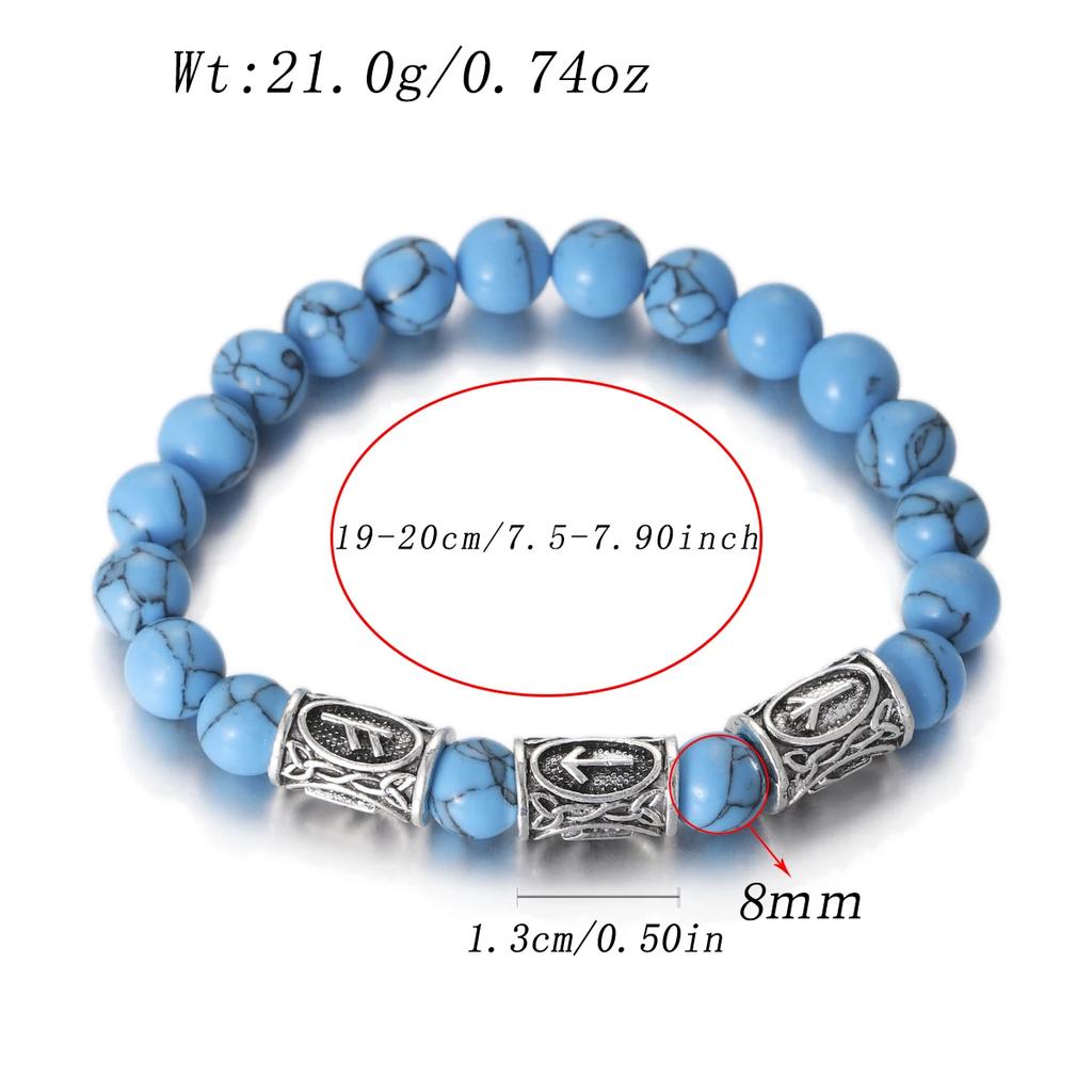 Viking Men Bracelet Norse Runes Stone 8mm Natural Jade Sodalite Turquoise Lava Beads Jewelry Bangles Homme Pulseras