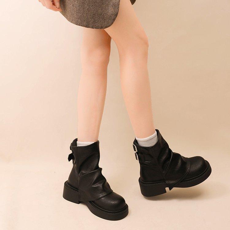 Herbst Martin Stiefel Britische Neue Gefaltete Ritterstiefel Dicksohlige Hosenstiefel Stapelstiefel Lunfeng Kurze Stiefel