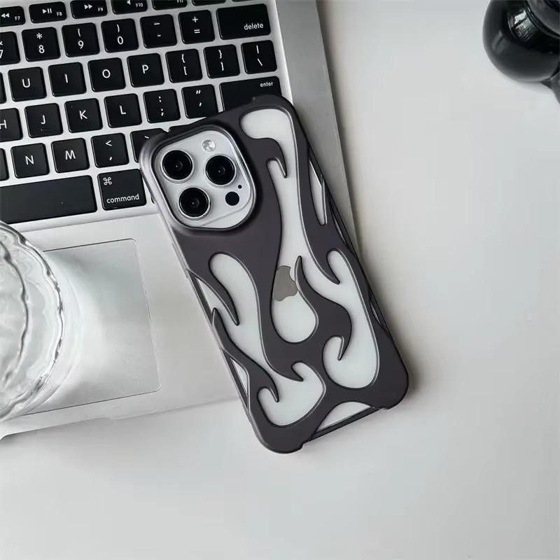 3D Flame Pattern Hollow Slim Phone Case for iPhone 17 16 15 14 13 12 11 Pro Max 15 14 16 Plus Shockproof Protective Soft Cover