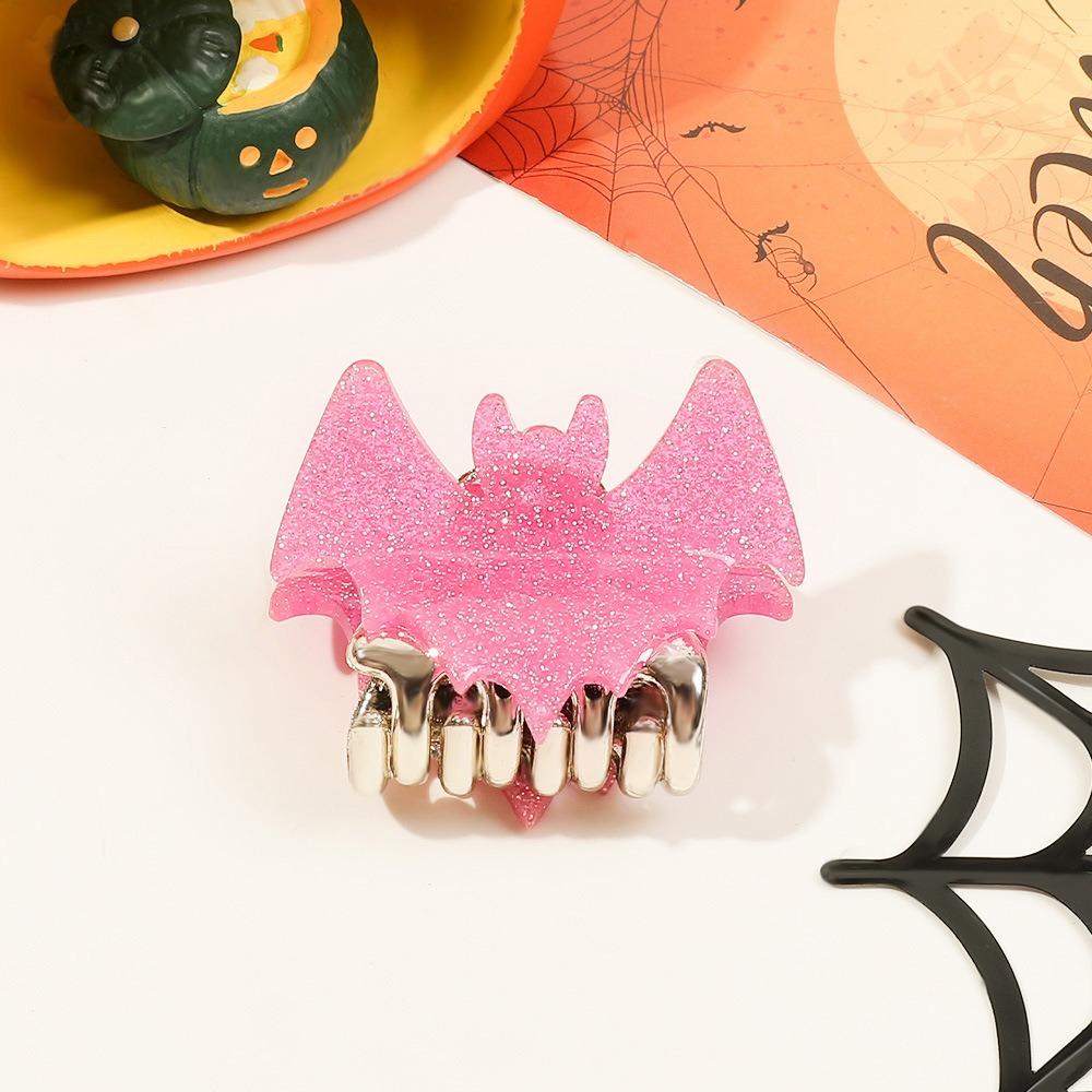 Zinc Zinc Alloy Shiny Acrylic Shark Clip Dazzling Colors Bat Wings Hair Claw Halloween Bat Hair Claw  Girl