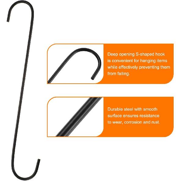 HARFINGTON 2pcs Long S Hooks 12 Inch Extra Long Metal S-Shaped Hanging Hooks High Manganese Steel S Hanger Storage Organizing Tool for Kitchen Garden
