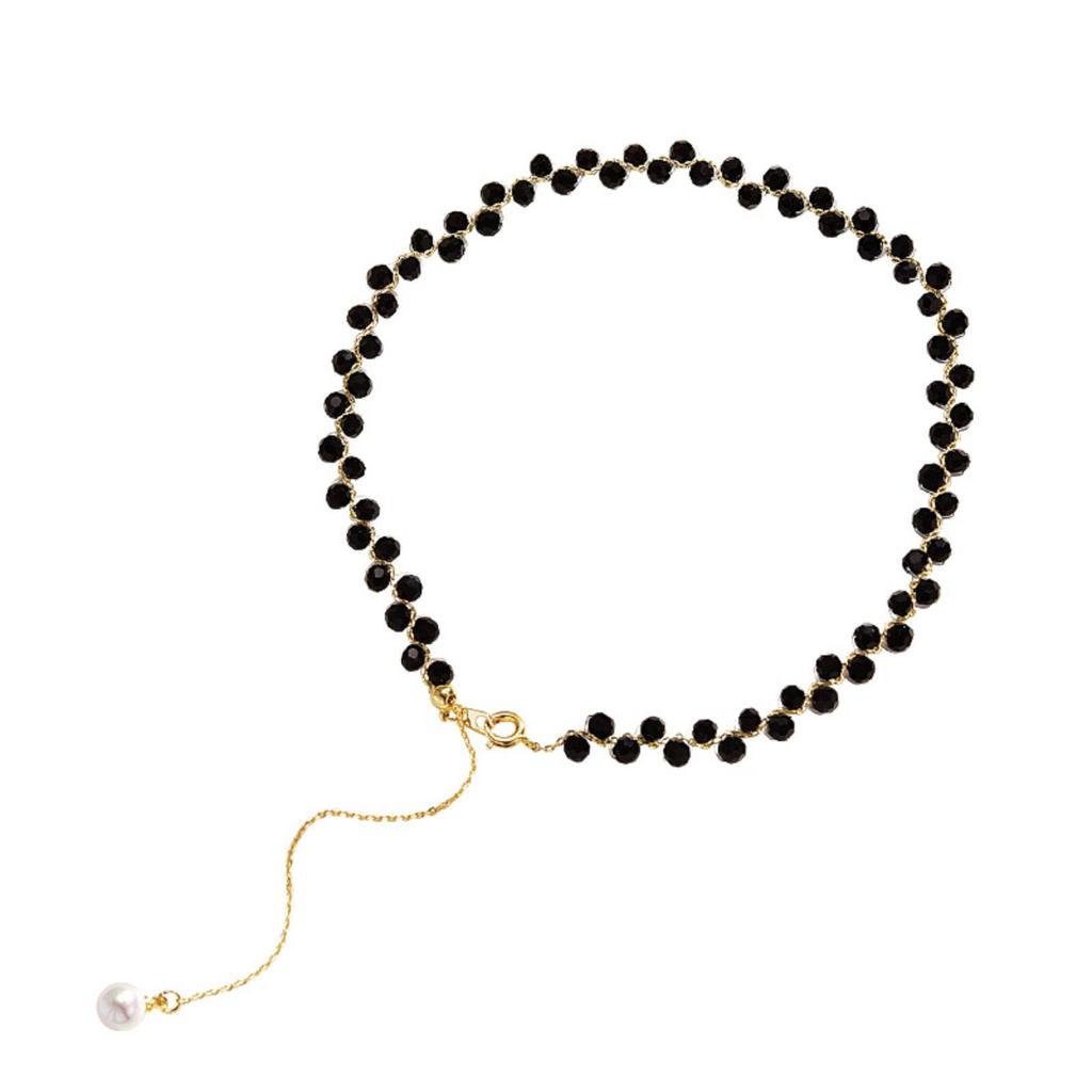 Fashion Black Crystal Necklace for Women Girls Stainless Steel Jewelry Accessories Party Gift
