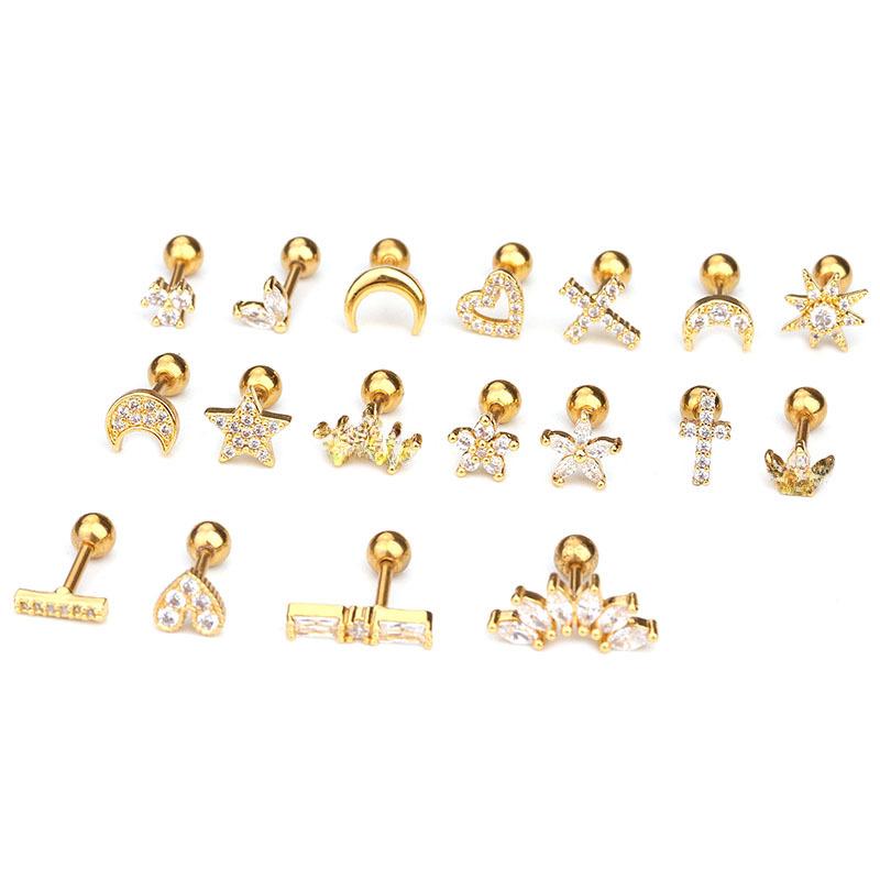 Titanium Stainless Steel Zircon Crown Twist Ball Earrings for Piercing