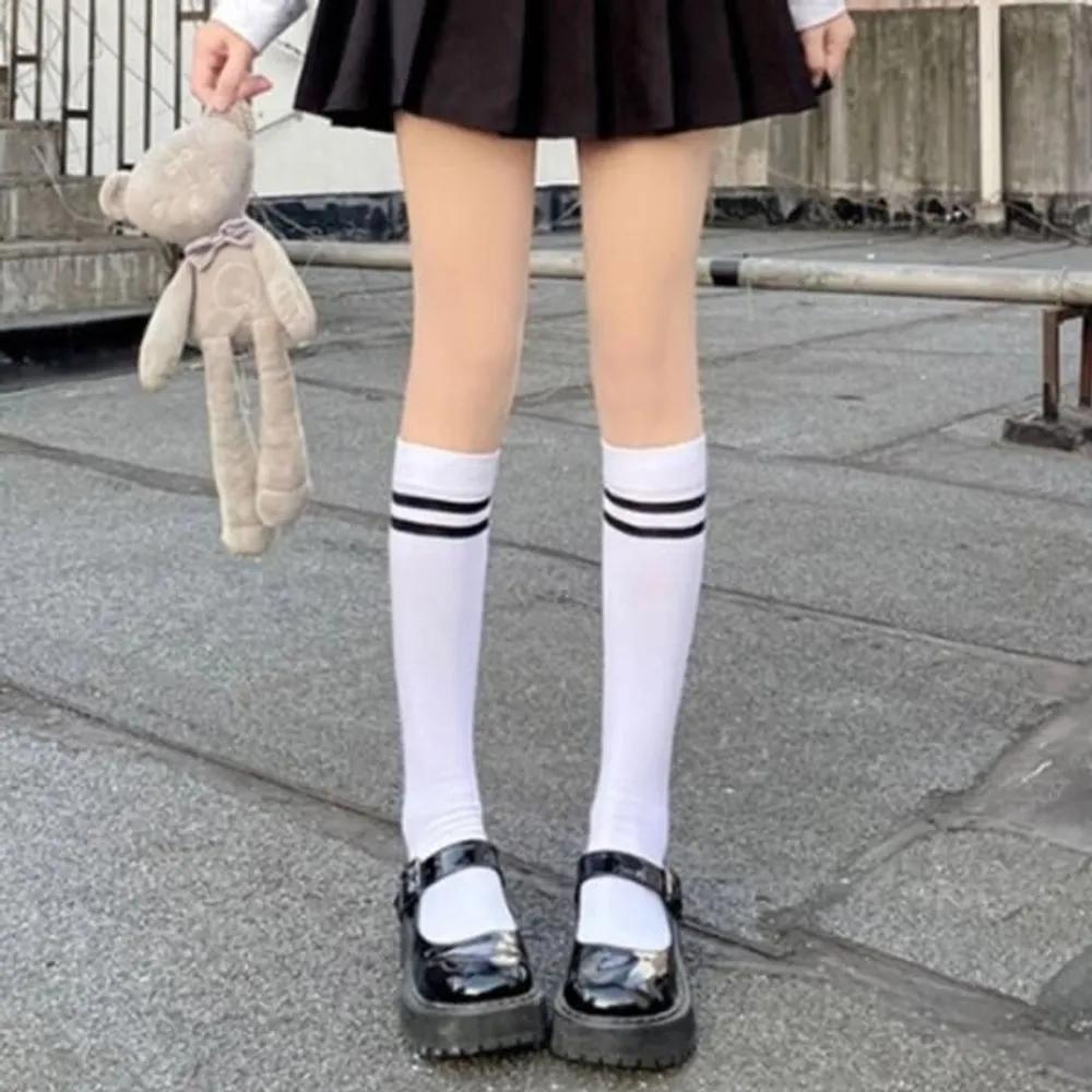 Women's Teen Double Line Knee Socks Long Stockings